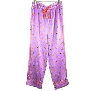 Ann Taylor Floral Orchid Pants Purple Satin Paperbag Waist Sample Small